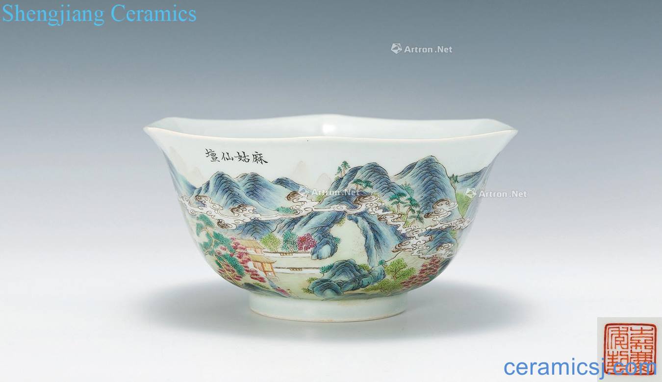 Pastel landscape acknowledged green-splashed bowls