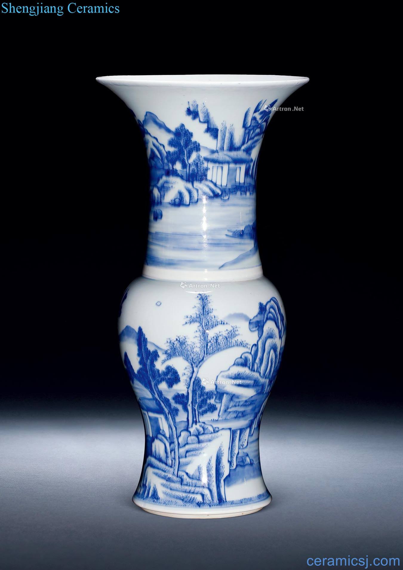 The qing emperor kangxi Blue and white landscape PND tail-on statue