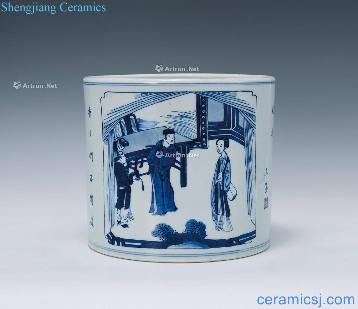 Qing dynasty blue-and-white west chamber brush pot