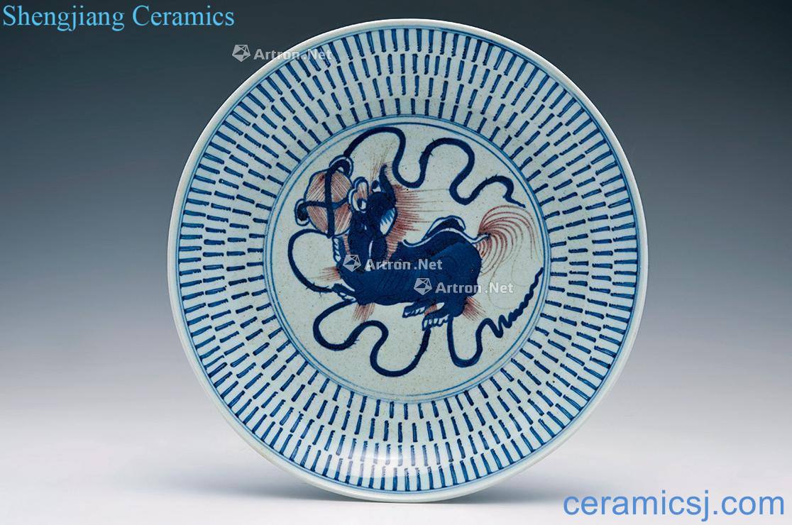 In the 18th century Blue and white youligong flower lion ball tray