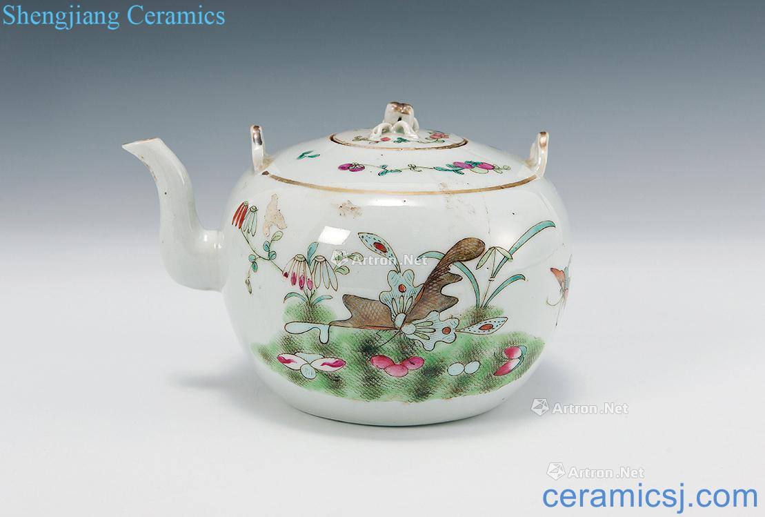 In the 19th century famille rose flower butterfly tattoo teapot