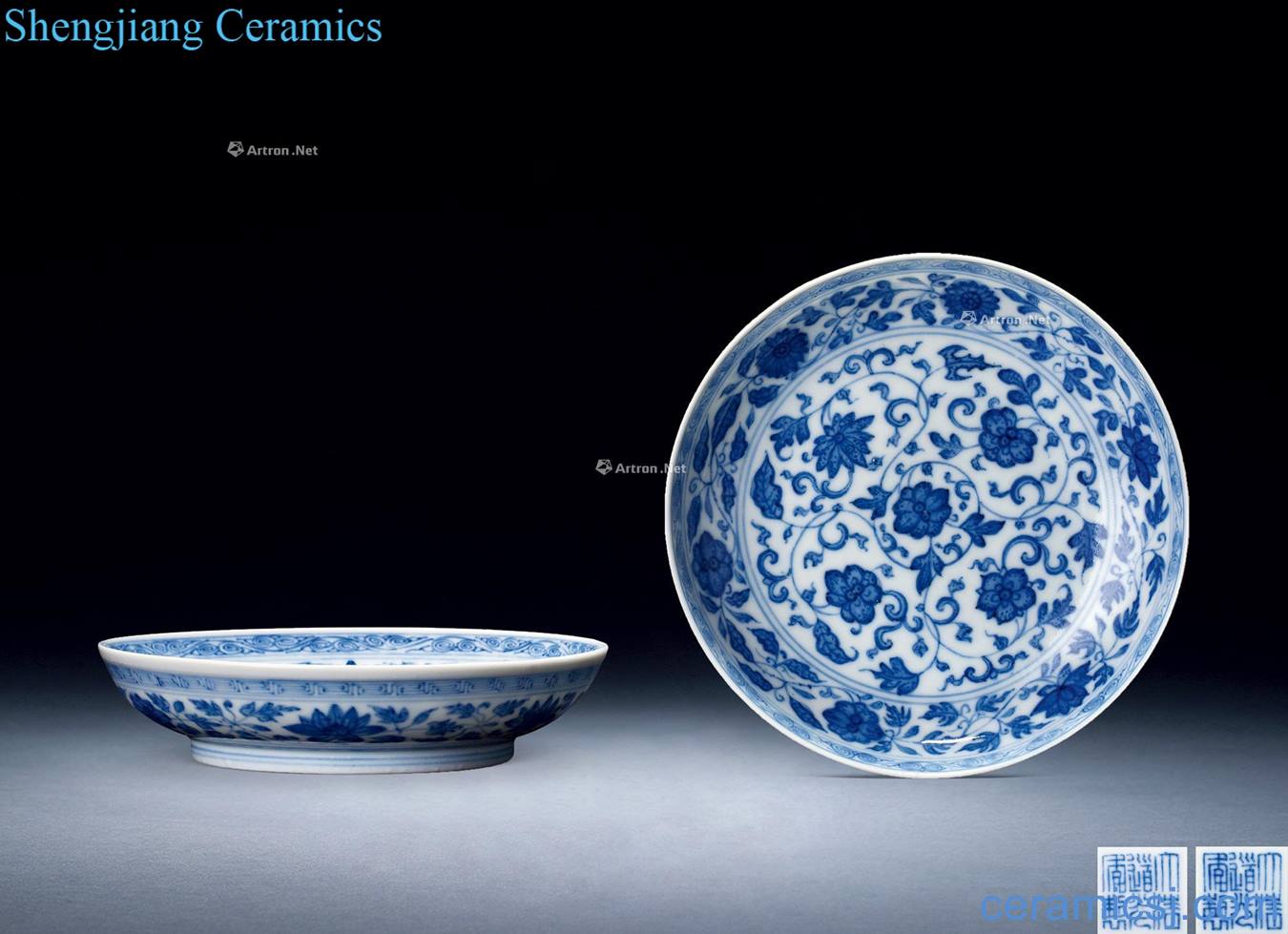 Qing daoguang Blue and white lotus design tray (a)