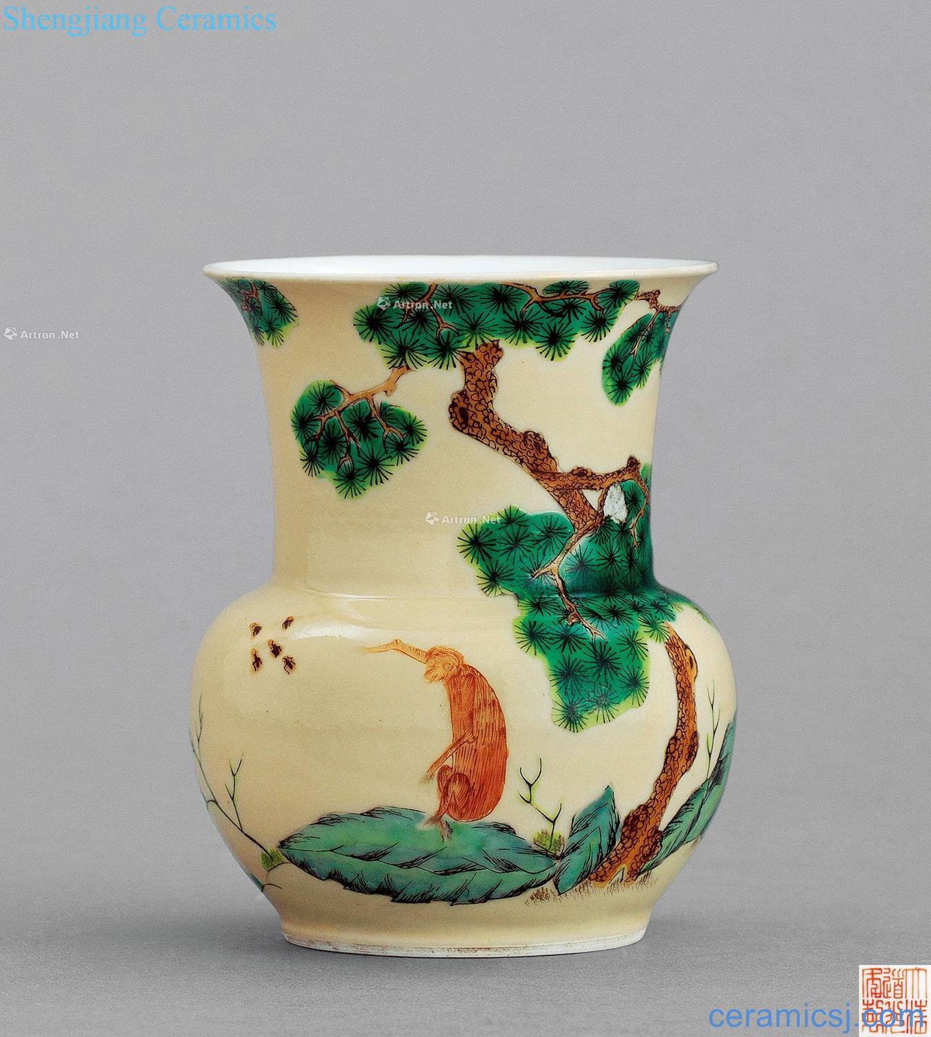 Qing daoguang Cream-colored, pastel immediately sealing Hou Wen bucket