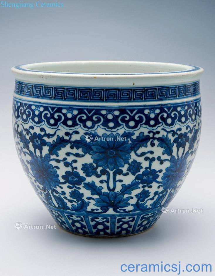 In the 19th century Blue and white flower print cylinder