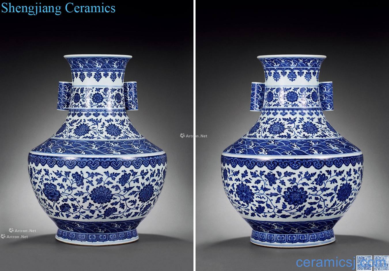 Qing qianlong Blue and white tie up branch flowers penetration ears and (2)