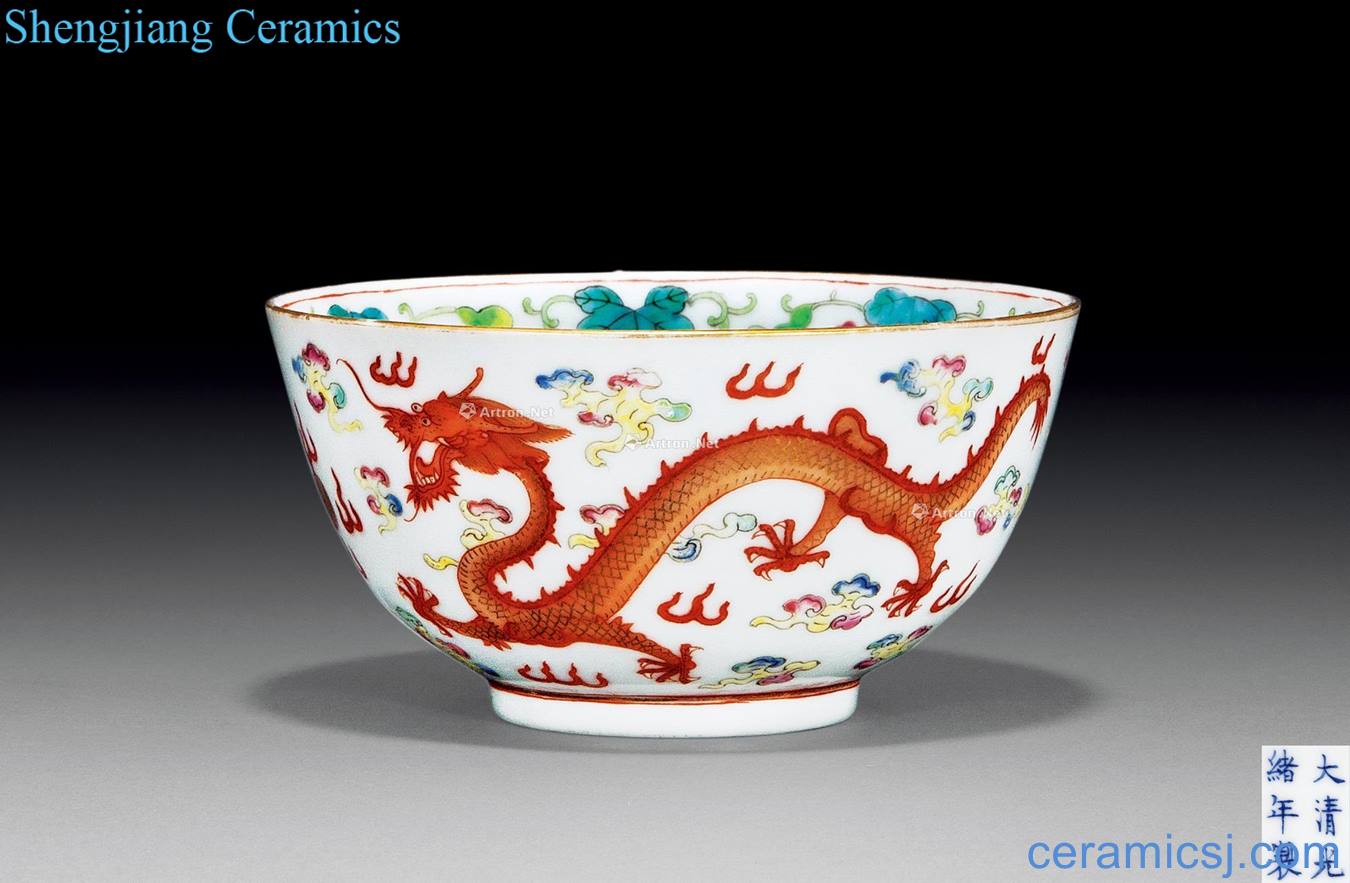 Qing guangxu outside yunlong catch beads in ferro green-splashed bowls ten thousand generations