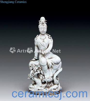 Song shadow blue glaze ride a dragon guanyin bodhisattva figure of Buddha