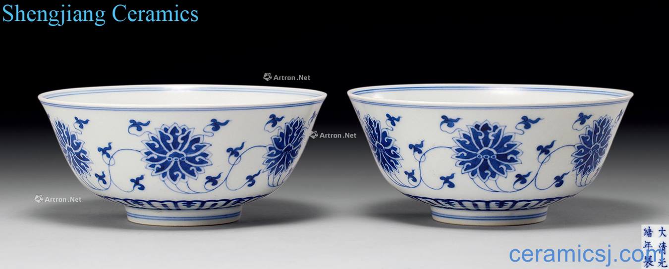 Qing guangxu Blue and white flower bowls bound branches (2)