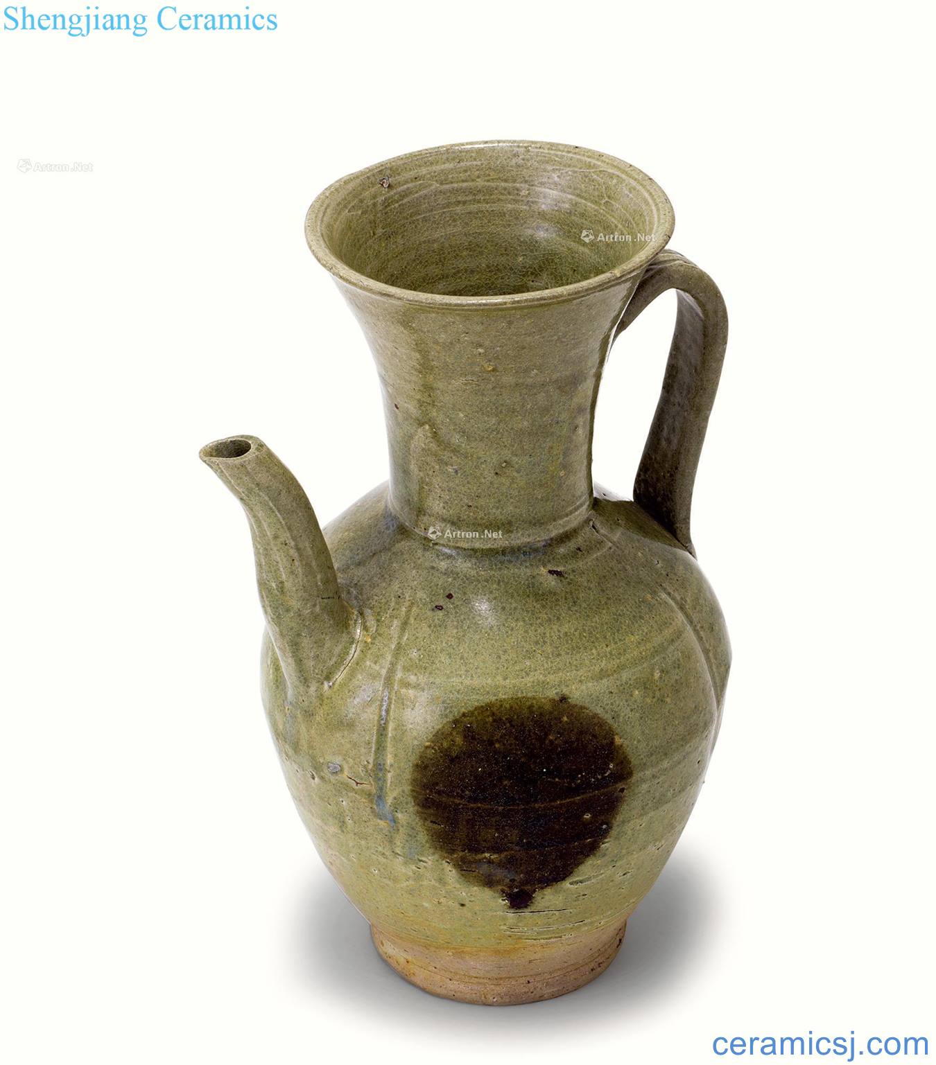 Five generations green glaze brown variegation melon leng ewer