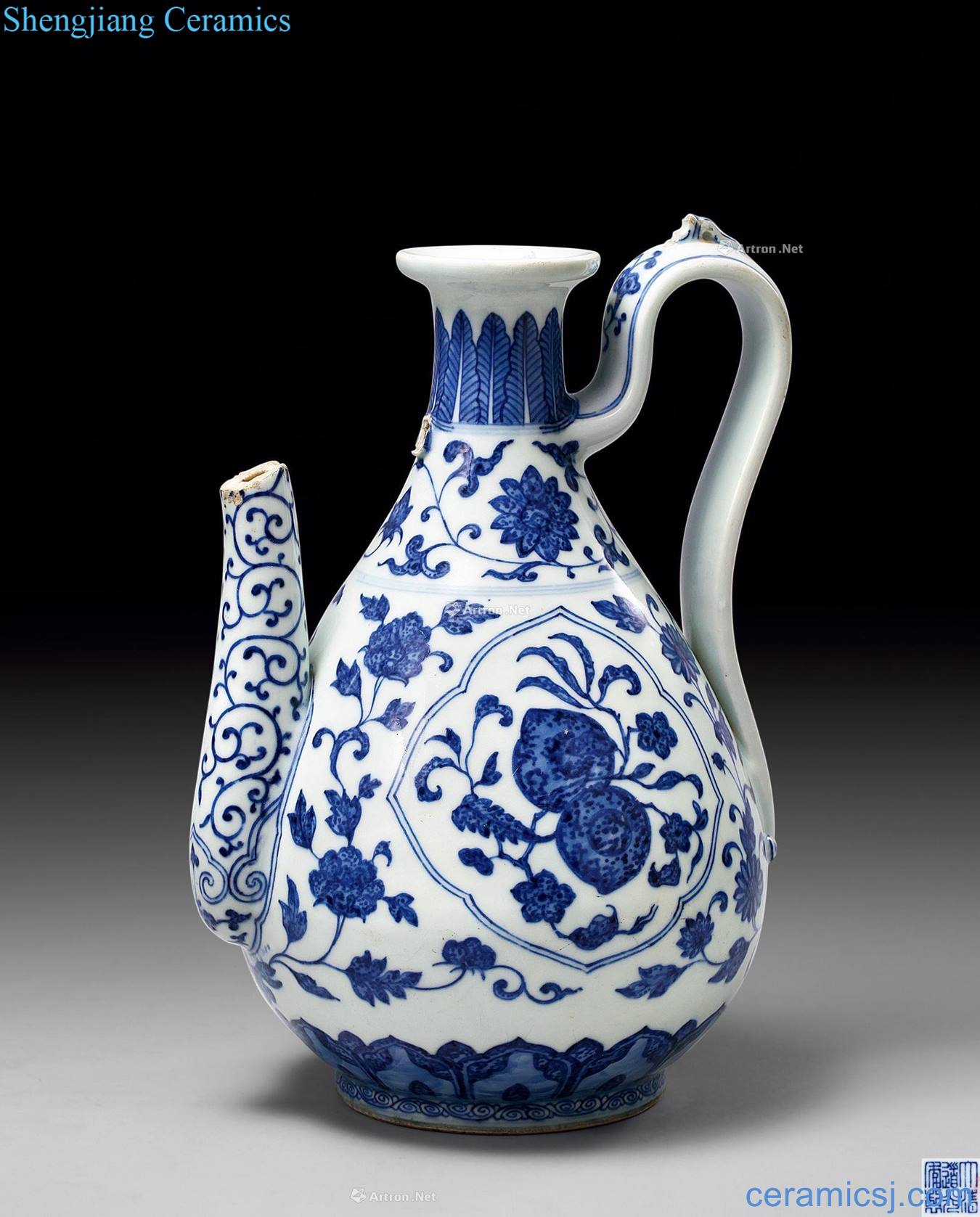 Qing daoguang Blue and white tie up branch flowers flowers and ewer