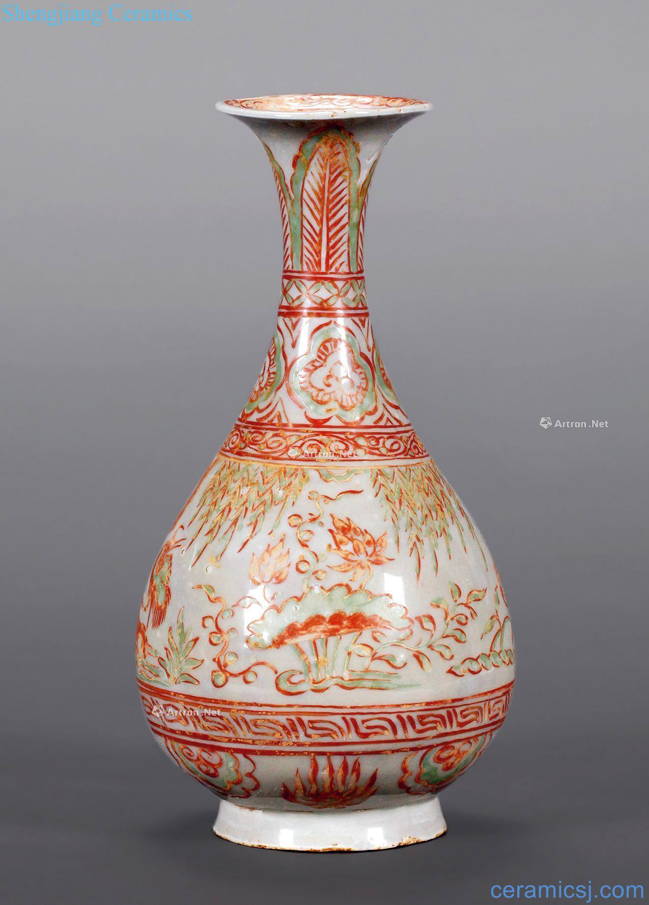 yuan Red, green color okho spring bottle green glaze