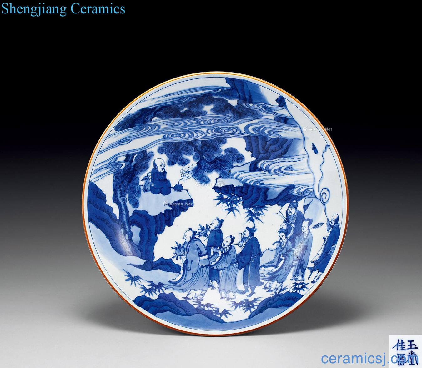 Qing shunzhi Blue and white the eight immortals birthday bowl