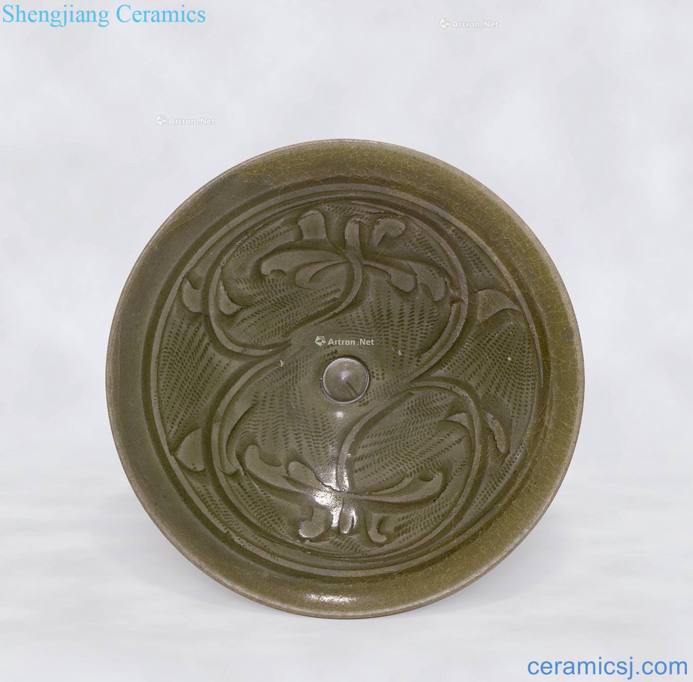 Song dynasty bead light blue glaze carving grate flower bowl (a)