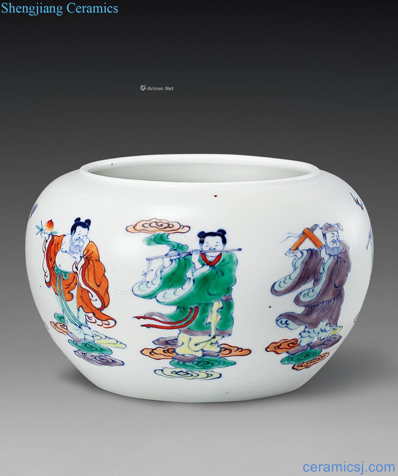 Qing dou colorful eight immortals character small cylinder