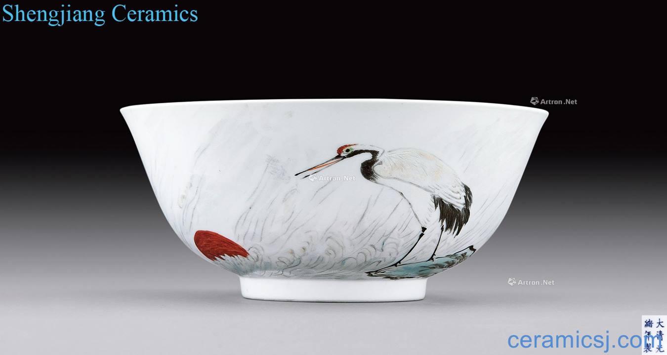 Pastel reign of qing emperor guangxu sea crane Japanese verse big bowl