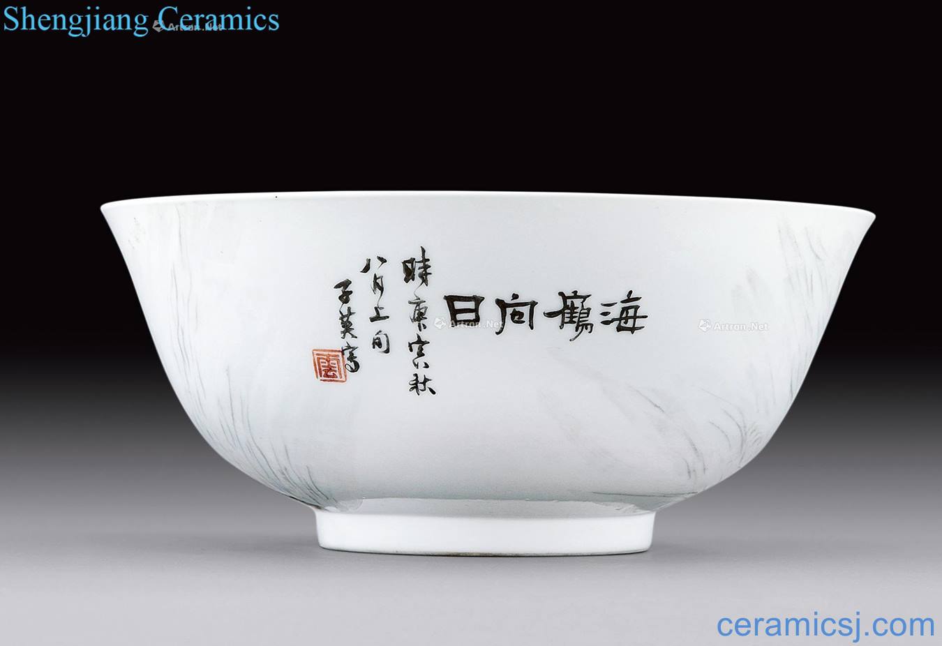 Pastel reign of qing emperor guangxu sea crane Japanese verse big bowl