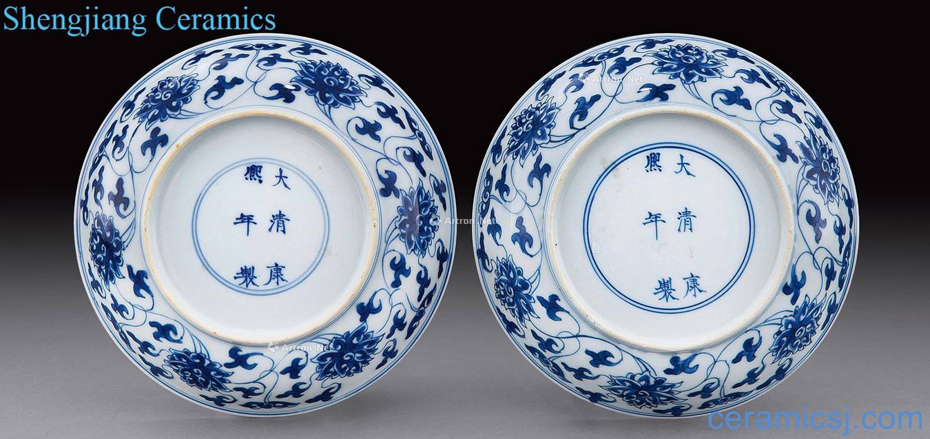 The qing emperor kangxi Blue and white tie up lotus flower tray (2)