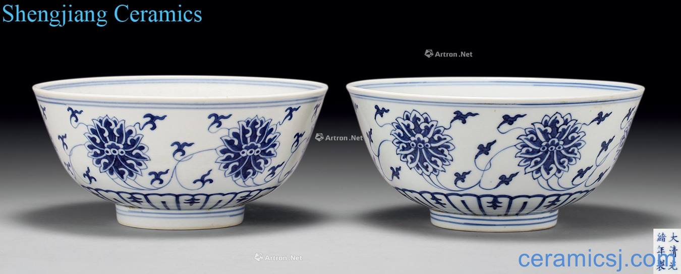 Qing guangxu Blue and white flower bowls bound branches (2)