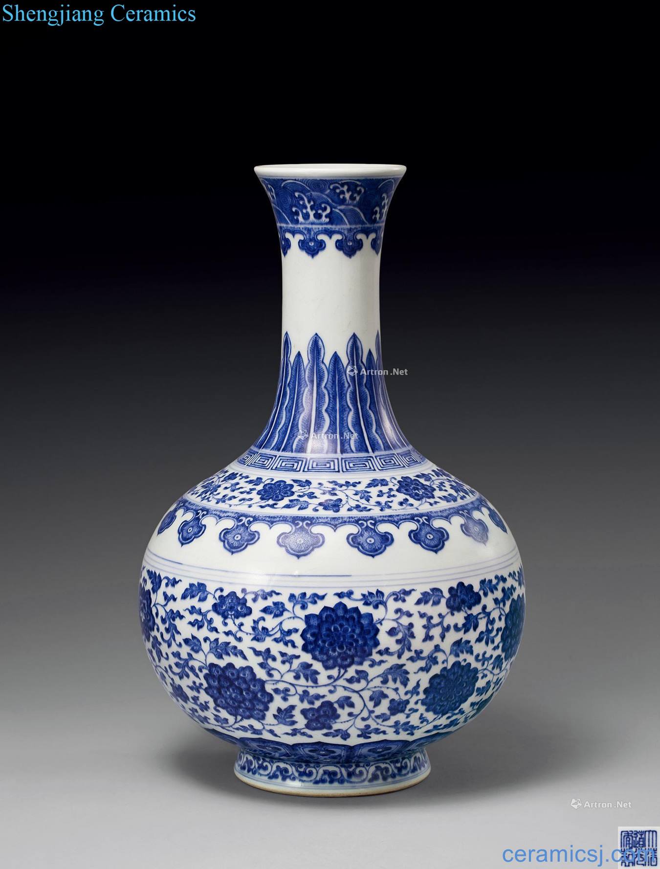Qing daoguang Blue and white floral bottle wrapped branches