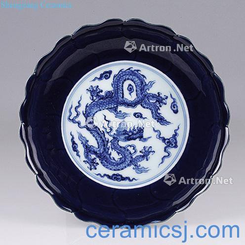 Ming The blue glaze blue dragon pattern plate