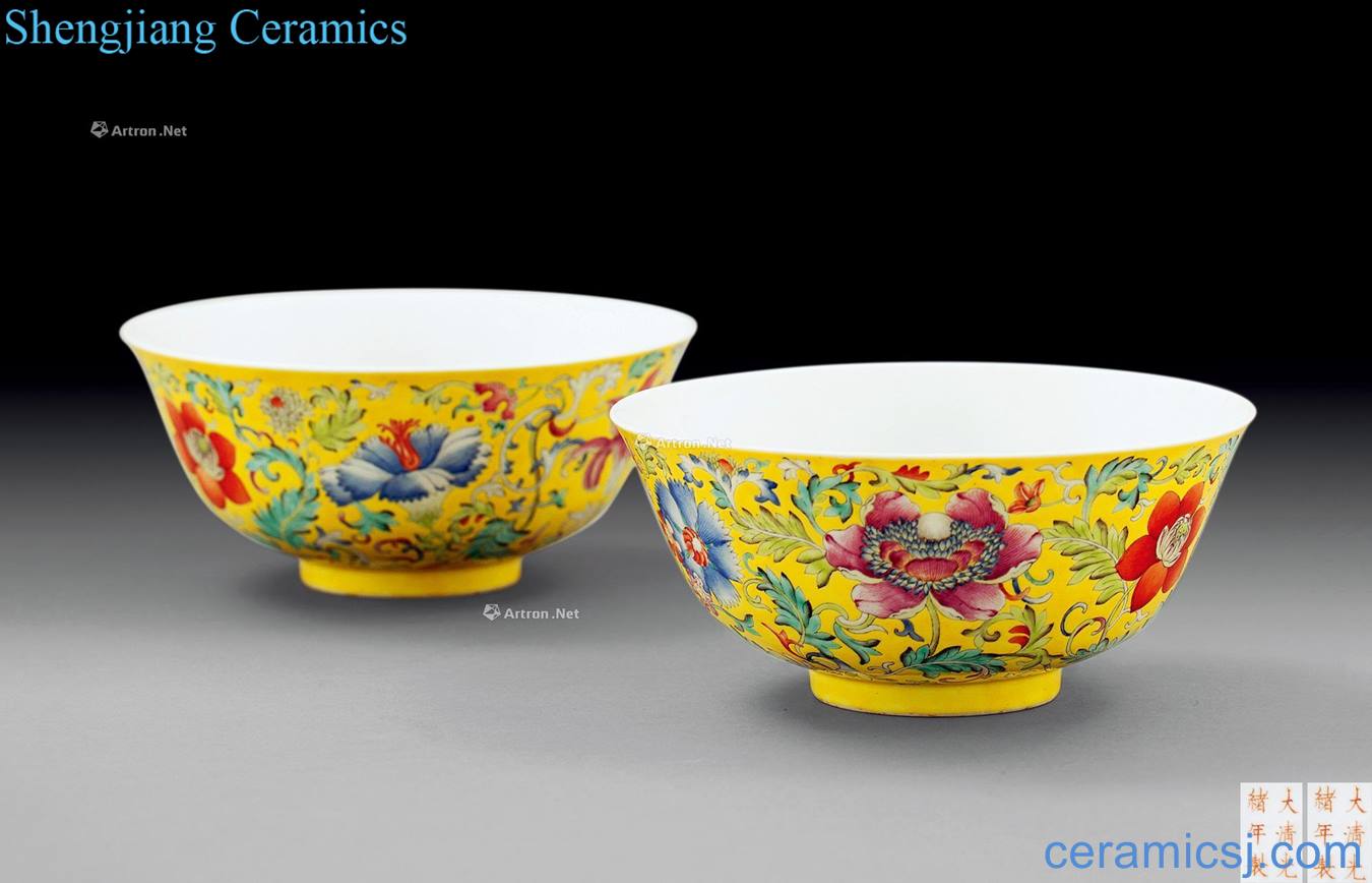 Qing guangxu To pastel yellow flowers green-splashed bowls bound branches (2)