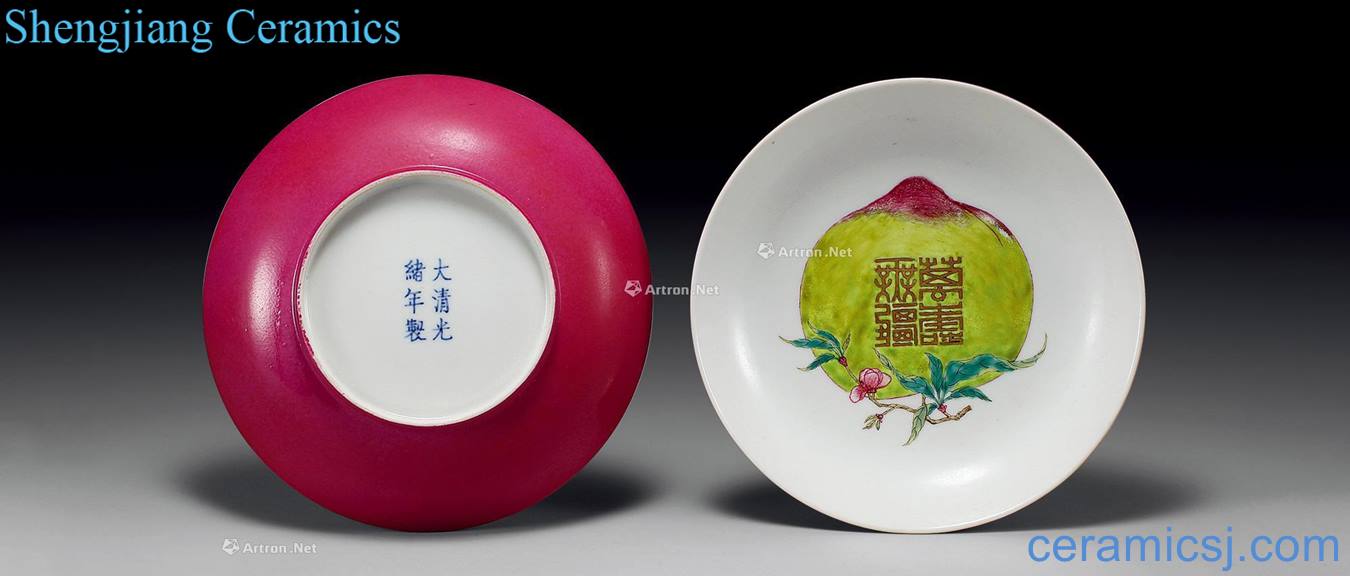 Qing guangxu Carmine red glaze enamel paint stays in plate (2)