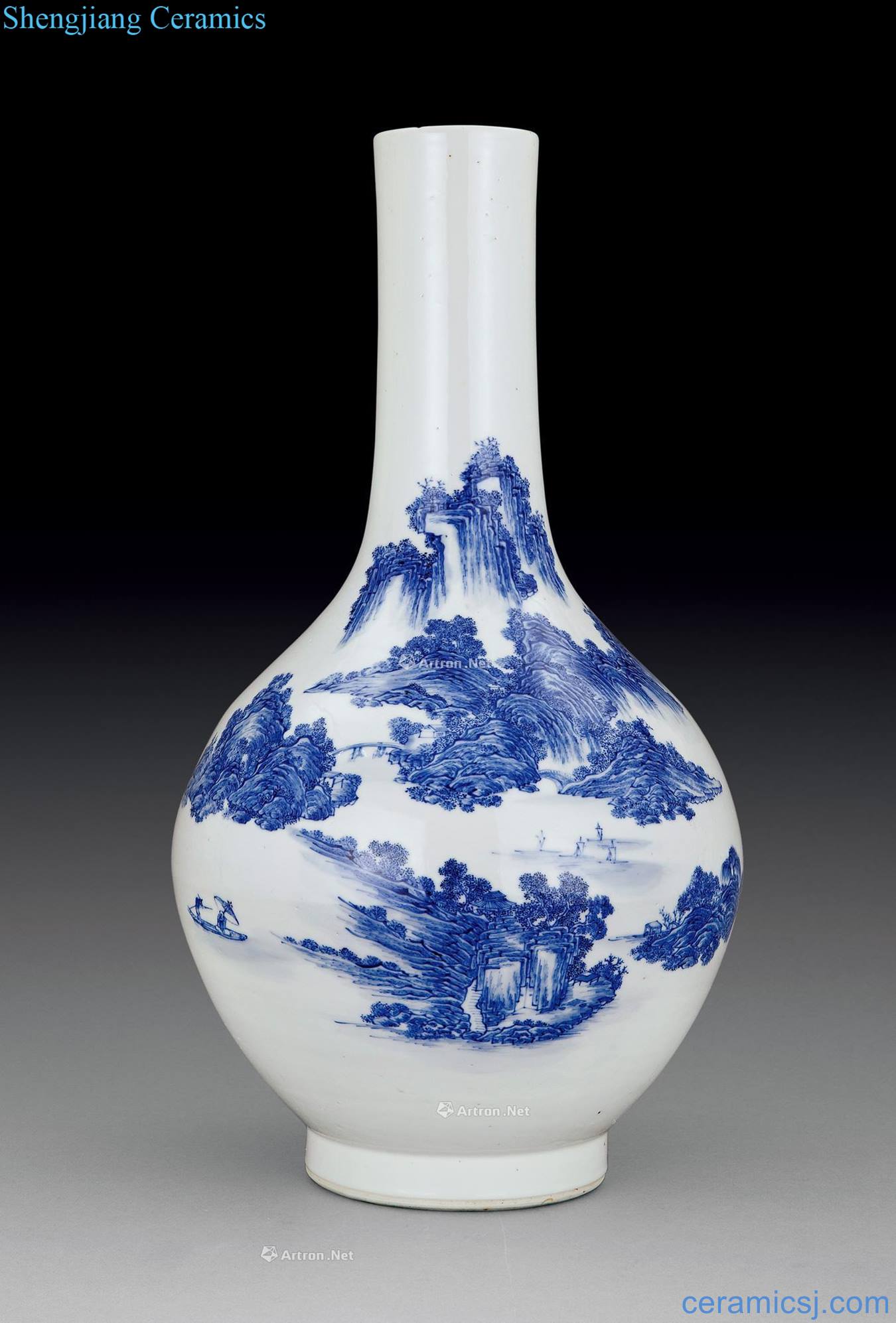 Qing qianlong Blue and white landscape character lines gall bladder
