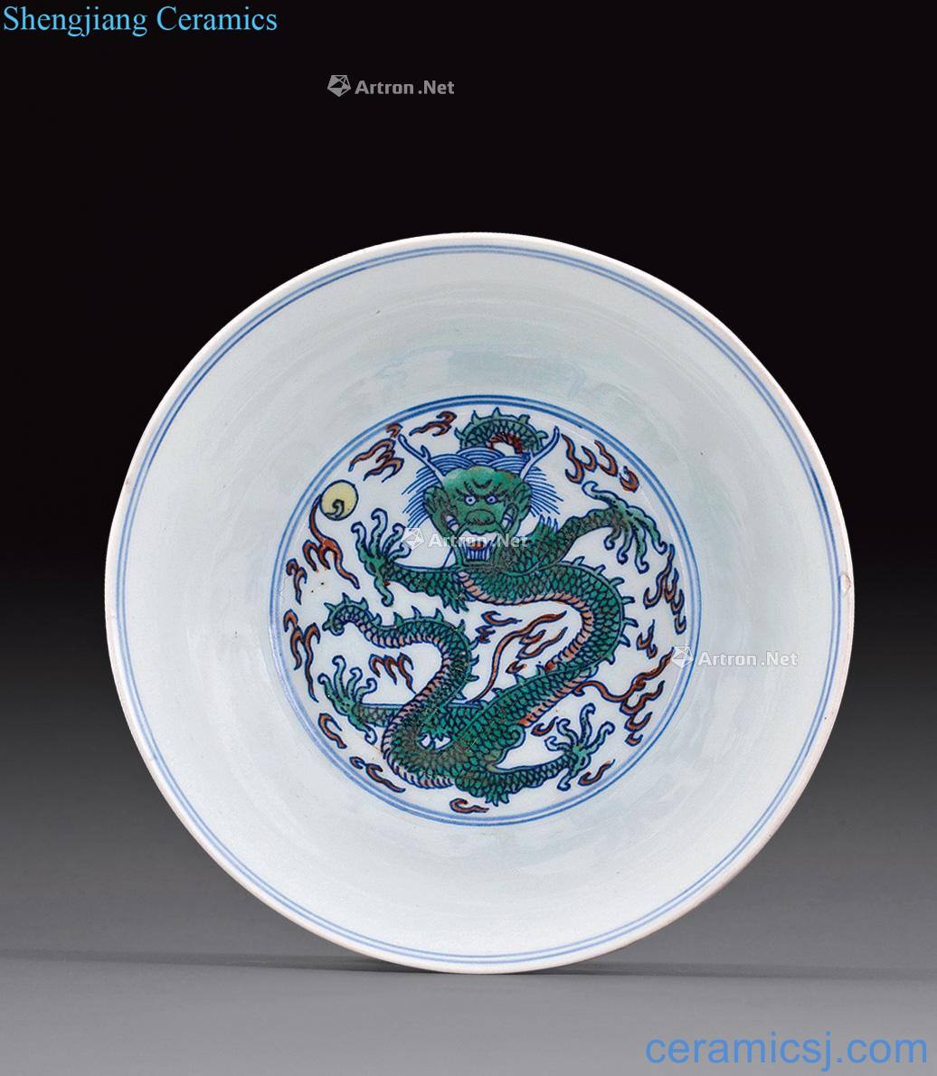 Qing yongzheng Dou cloud dragon bead green-splashed bowls