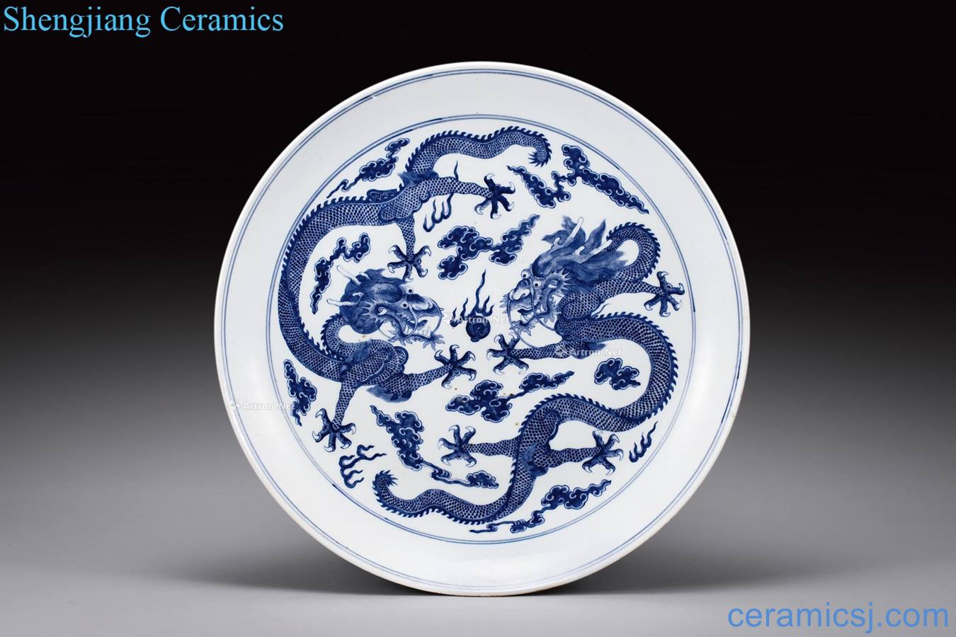 Qing guangxu Blue and white YunLongWen plate