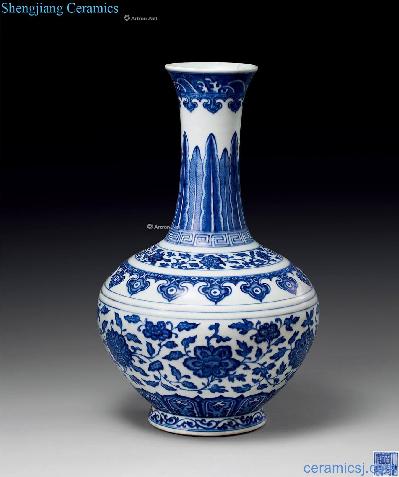 Qing daoguang Blue and white lotus flower grain CV 18 spring bottle