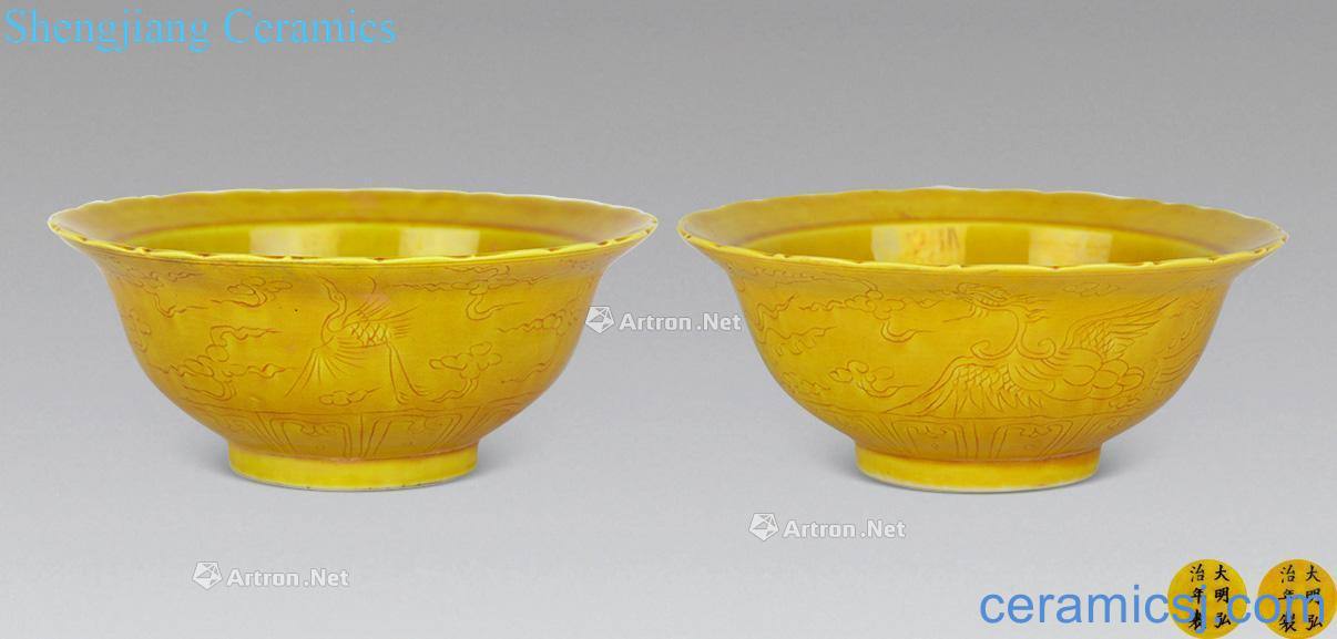 Yellow glaze grain bowl Yellow glaze crane green-splashed bowls