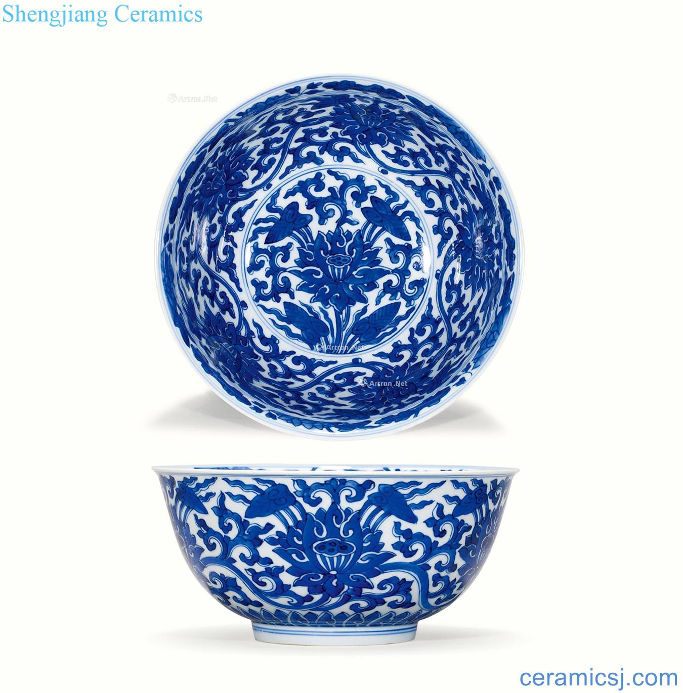 The qing emperor kangxi porcelain kiln inside and outside tie up large bowl of the lotus flower pattern