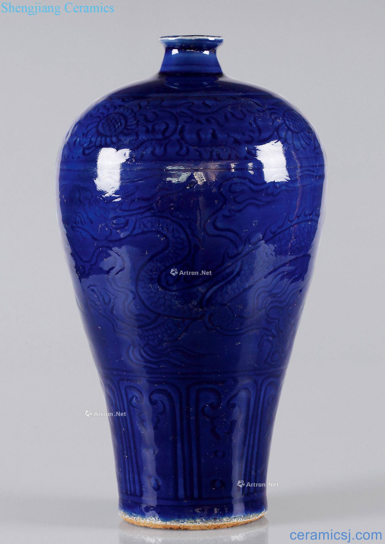 yuan Dark blue glaze carved plum bottle