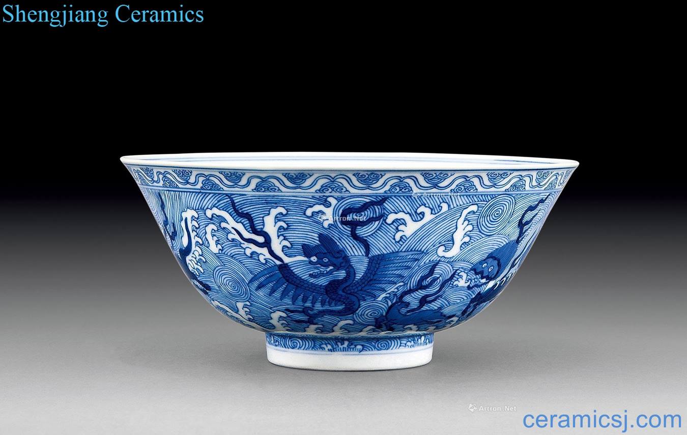 Qing daoguang Blue sea benevolent green-splashed bowls