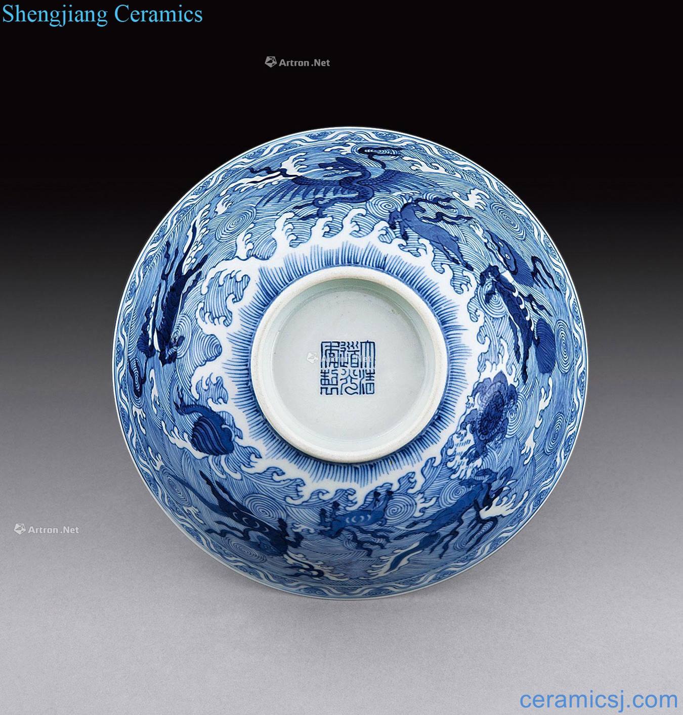 Qing daoguang Blue sea benevolent green-splashed bowls