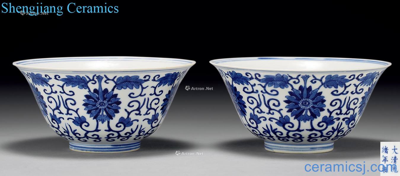 Qing guangxu Blue and white flower bowls bound branches (2)