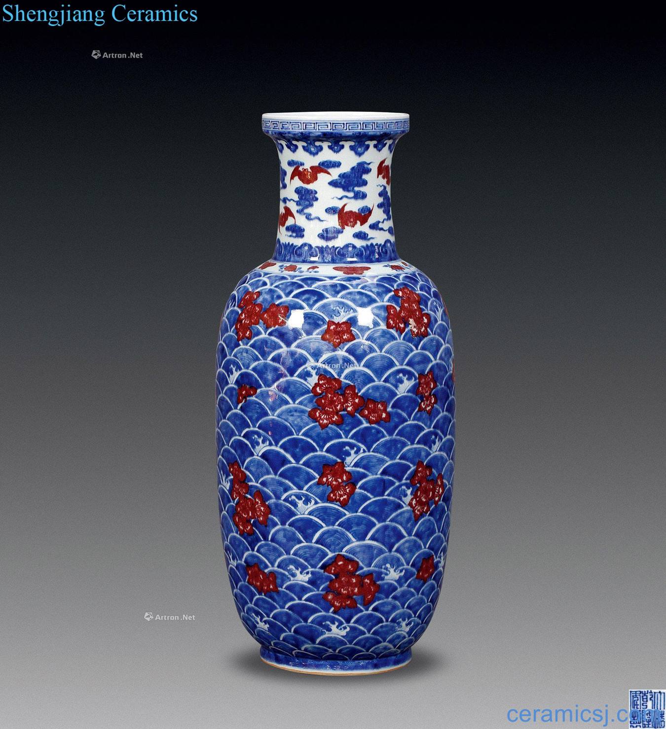 Qing qianlong Blue and white youligong smoky word bottle