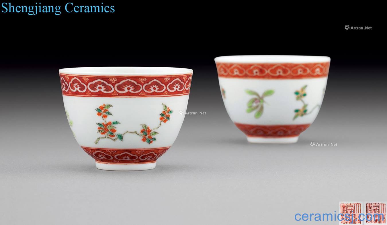 Qing jiaqing alum red pastel flowers grain cup (2)