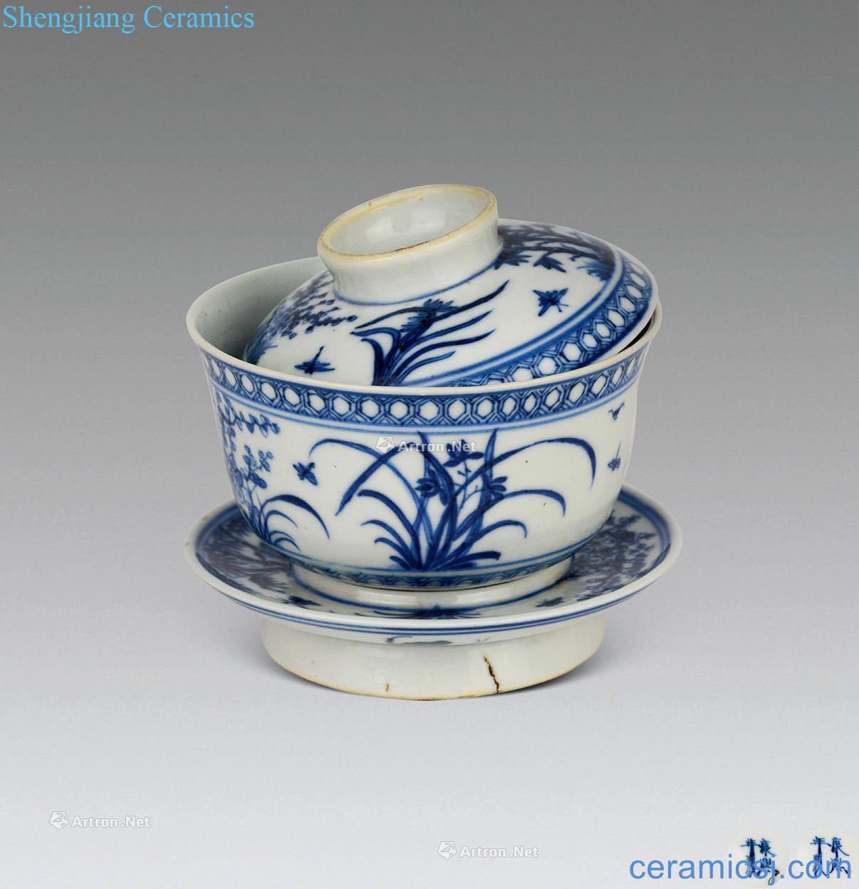 Blue and white flowers cover cup