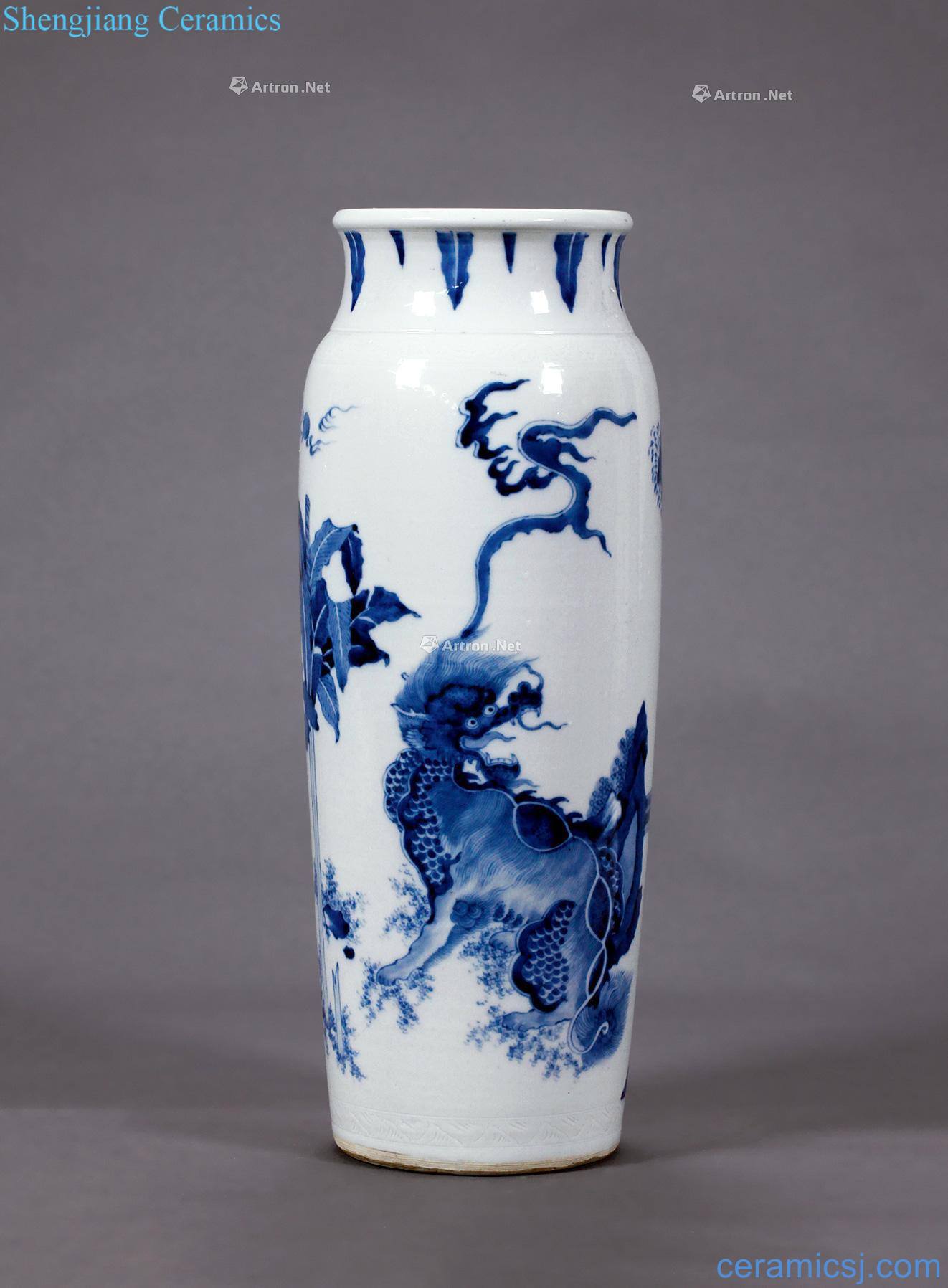 shunzhi Blue and white benevolent grain series bottle