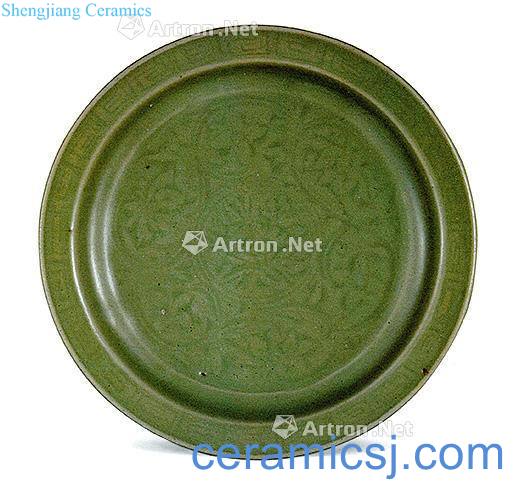 Ming hongwu Longquan celadon in states Cut branches flower grain fold along the plate