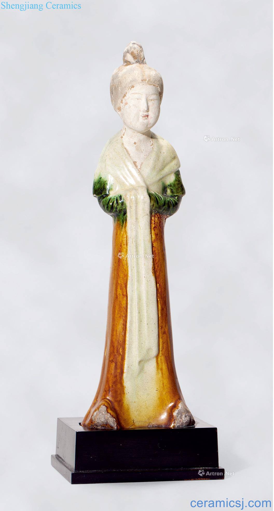 The tang dynasty Three-color handmaiden figures stand like