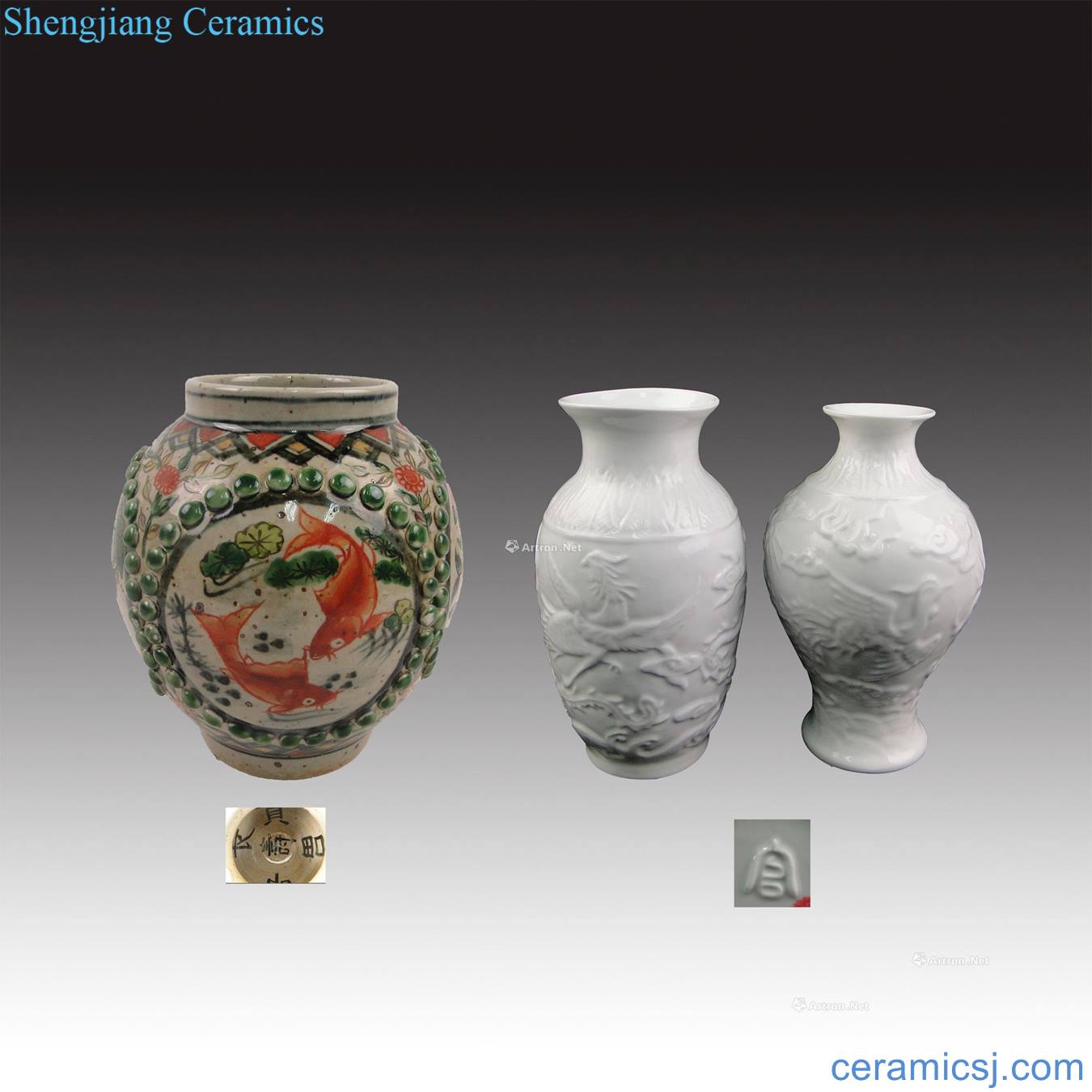 In the Ming dynasty The southern song dynasty colorful flower pot Sweet white glaze longfeng pattern design (group a)