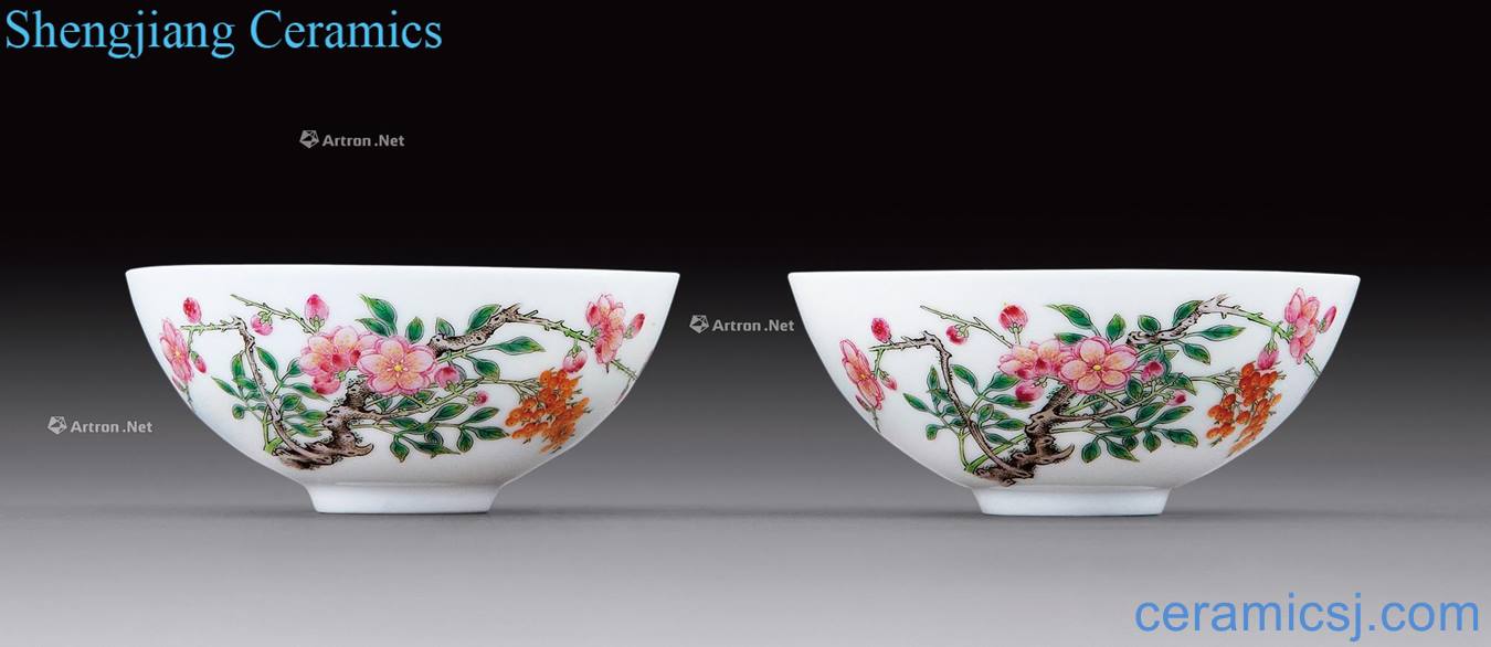 Qing yongzheng pastel fold branch flowers green-splashed bowls (2)