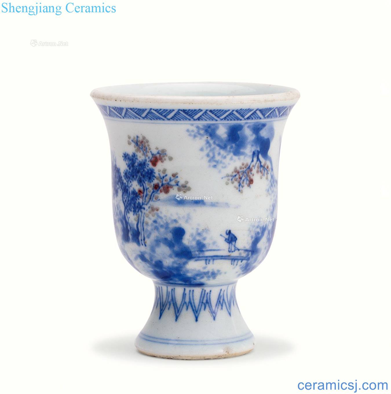 The qing emperor kangxi porcelain youligong landscape figure footed the bell cup