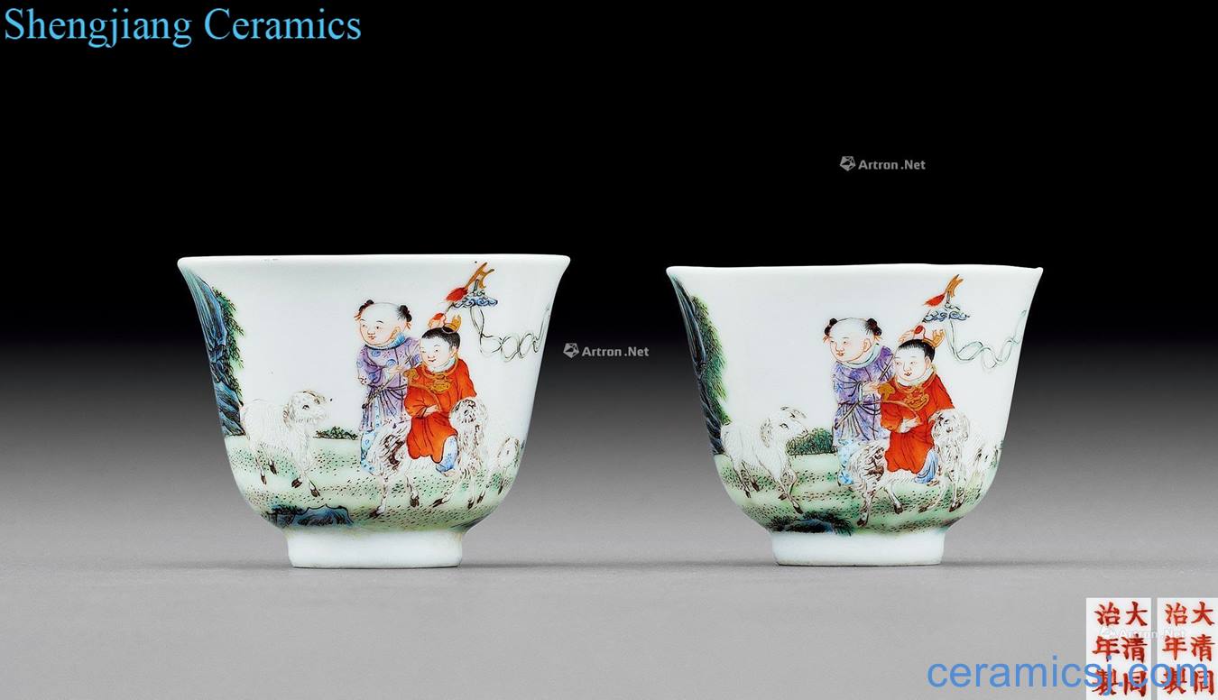 Dajing pastel three Yang kaitai character lines small cup (2)