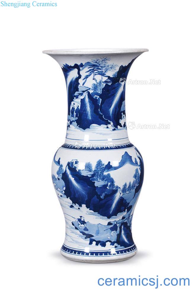 The qing emperor kangxi Blue and white landscape flower vase with a bottle