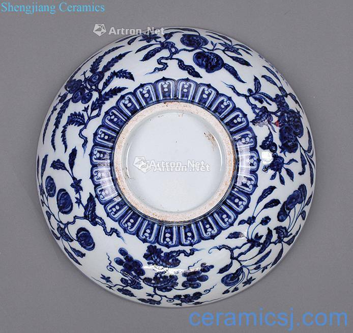Ming xuande blue and white melon and fruit bowl