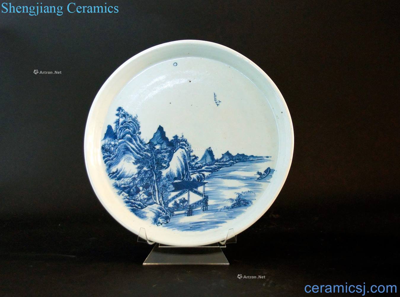 Qing yongzheng Blue and white landscape tea tray
