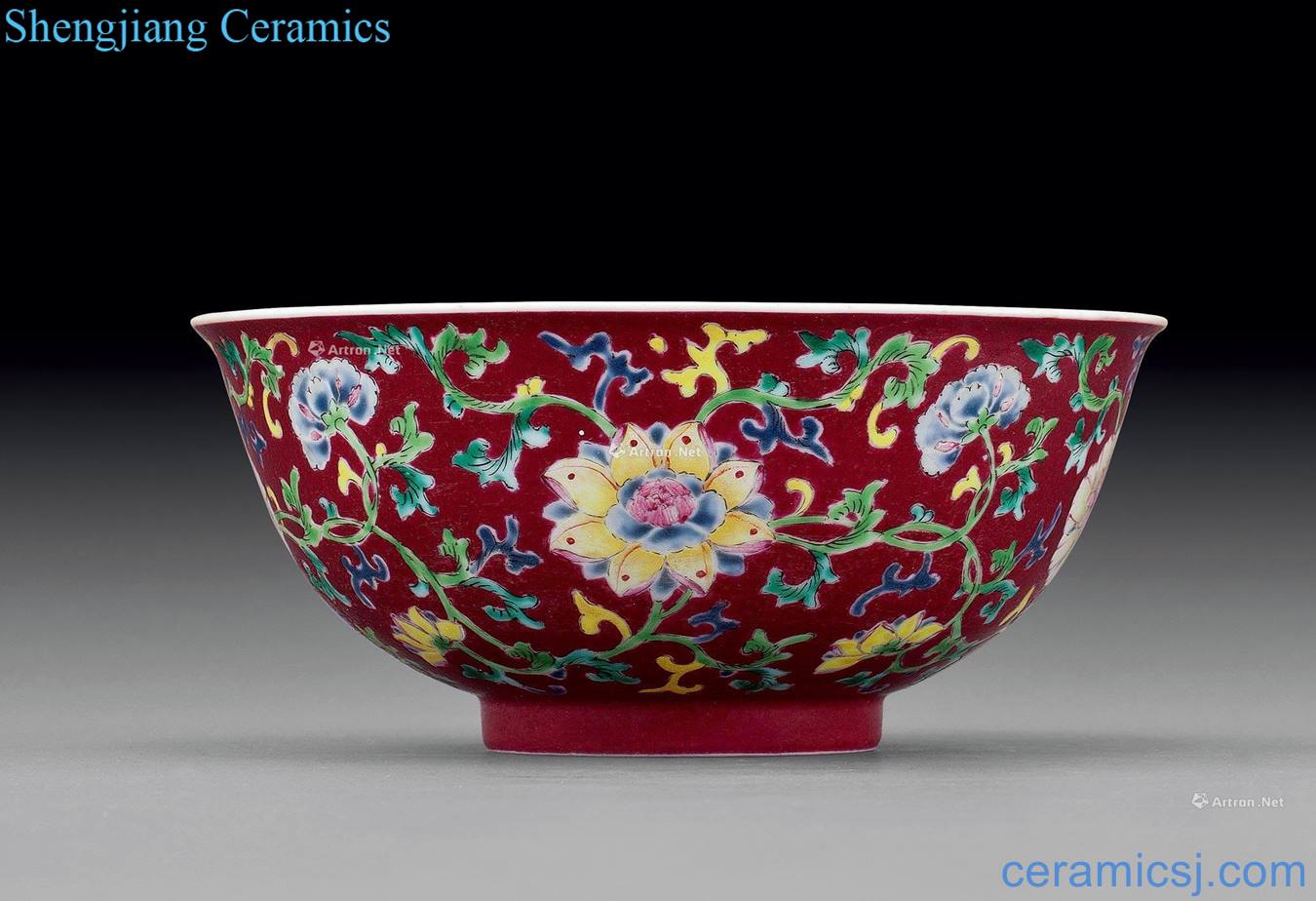 To the qing qianlong coral red colors lotus flower grain big bowl